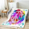 GUOYU Blanket Peach Blossom Throw Blanket Red Sun Fleece Blanket Pink and Teal Mountain Bed Blanket for Couch or Bed Japanese Style