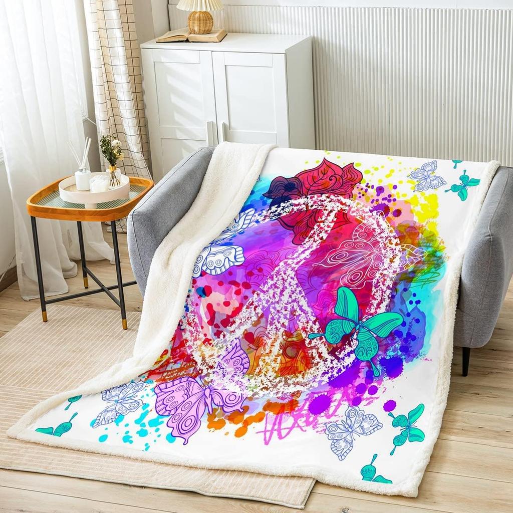 GUOYU Blanket Peach Blossom Throw Blanket Red Sun Fleece Blanket Pink and Teal Mountain Bed Blanket for Couch or Bed Japanese Style
