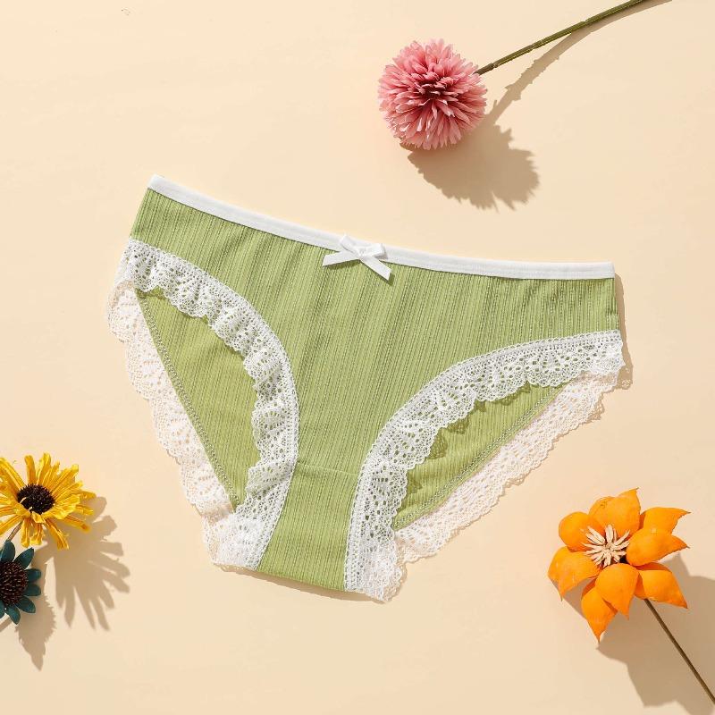 Ladies Spring and Summer New Lace Pure Color Breathable Double Layer of Low Waist Triangle Briefs