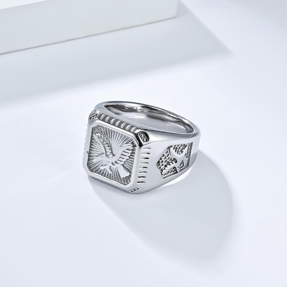17mm Eagle Signet Rings for Men, Stainless Steel Ring, Vintage Punk Jewelry