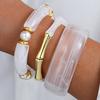 3pcs Fashion Bamboo Hand Bracelets Set for Women Boho Retro Stack Thick Tube Elastic Bangles Daily Vacation Jewelry Gifts