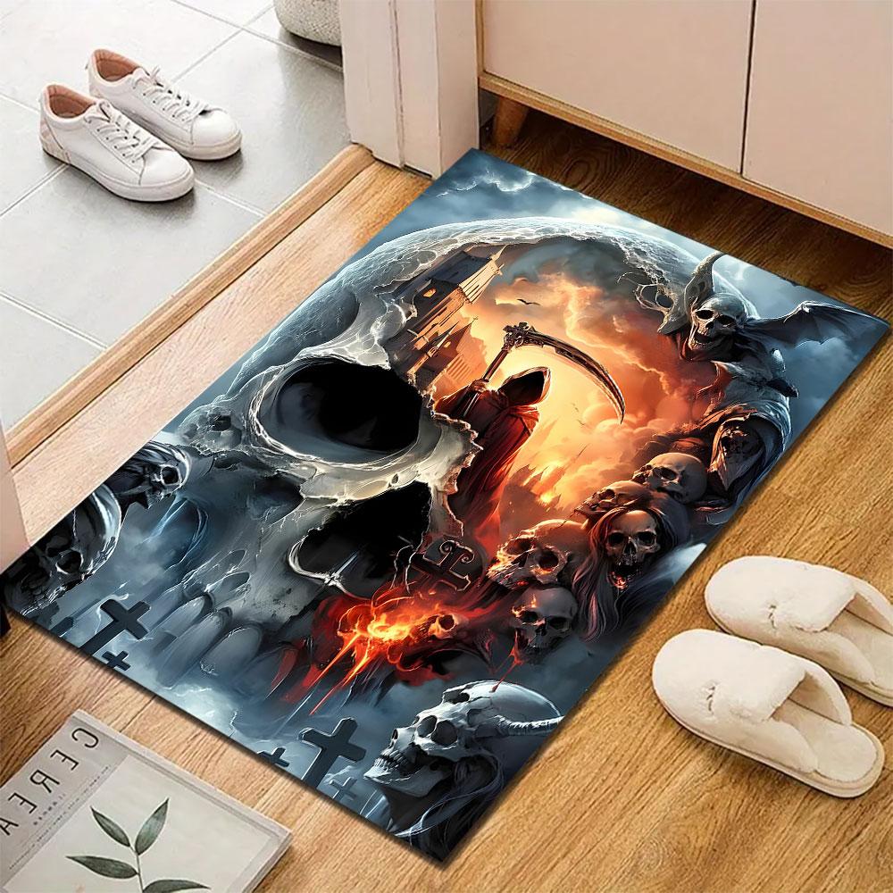 "Grim Reaper Skull Gothic Artwork" Patterned carpet, suitable as a non slip play mat for the living room and bedroom sofa
