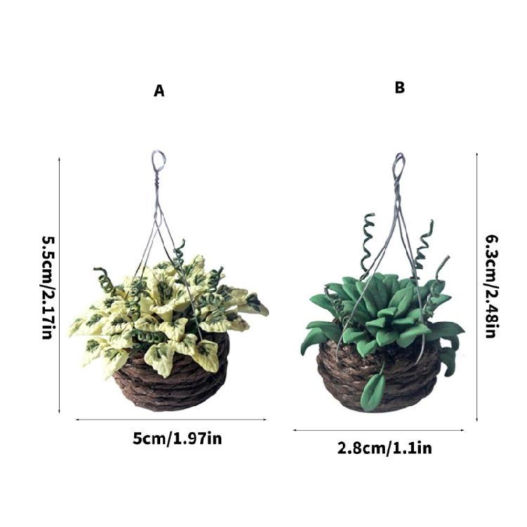 Miniature Hanging Potted Plant Model for 1/12 Doll House Decoration Office Desk Scene Setting Living Room Landscape Props