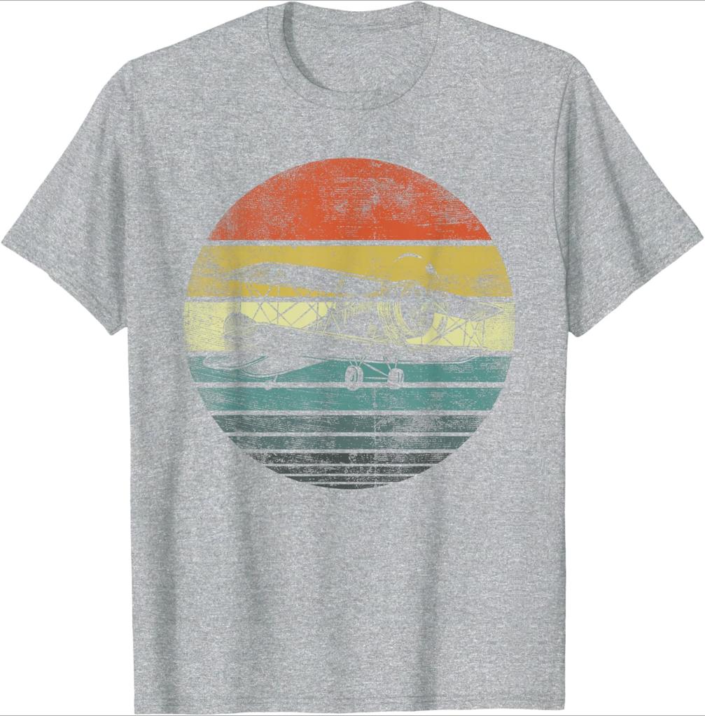 Aviator Pilot Gifts Funny Retro Bi-Plane Airplane Aviation Design-100% Cotton  Round Neck Short Sleeve Printed Men's T-shirt.
