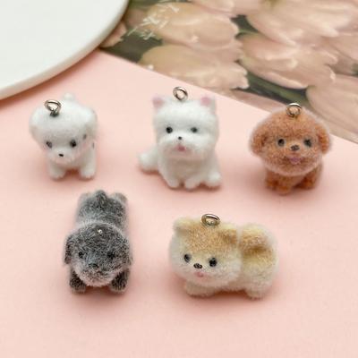 Mix 2/5Pcs Resin Flocking Animal Puppy Pendant Accessories, Diy Necklaces, Earrings, Keychains, Jewelry Making Fashion Accessori