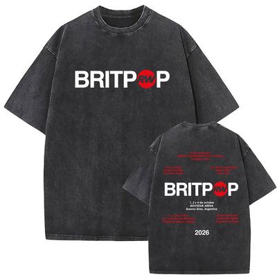 Rapper Robbie Williams BRITPOP Tour 2026 Vintage Washed T Shirts Men's Women's Clothing Fashion High Quality Oversized T-shirt
