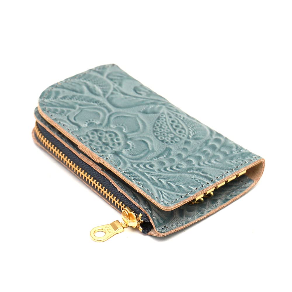 AGILITY Affa Key Case Coin Case Tiny Wallet Floral Pattern One Piece Ladies Mini Small L Shape Leather "Bell"