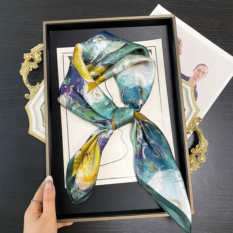 Mulberry Silk Small Square Scarf Women's Versatile Printed Silk Scarf High-end Headband Scarf French Scarf Spring and Summer New
