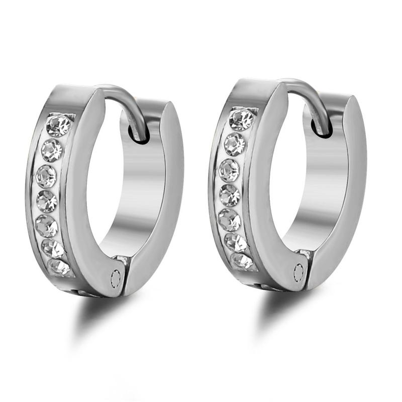 1/9 Pairs Unisex Punk Stainless Steel Crystal Cubic Zirconia Round Huggie Hoop Earrings for Men Women Daily Party Wear Jewelry