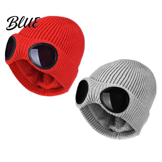 Soft Fleece Lined Snow Proof with Goggles 2Pcs Hats Winter Hat Warm Knit Outdoor Cycling