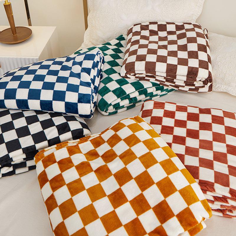 Karierte Flanell Milch Samt Nickerchen Decke - Verdickter Korallenfleece Geschenk