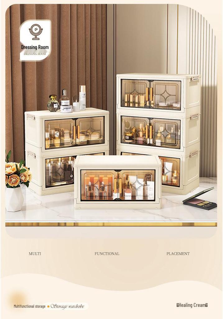 Compact Foldable Multi-Layer Storage Cabinet - No Installation Needed, Solid Color, Ideal for Home Living Room.