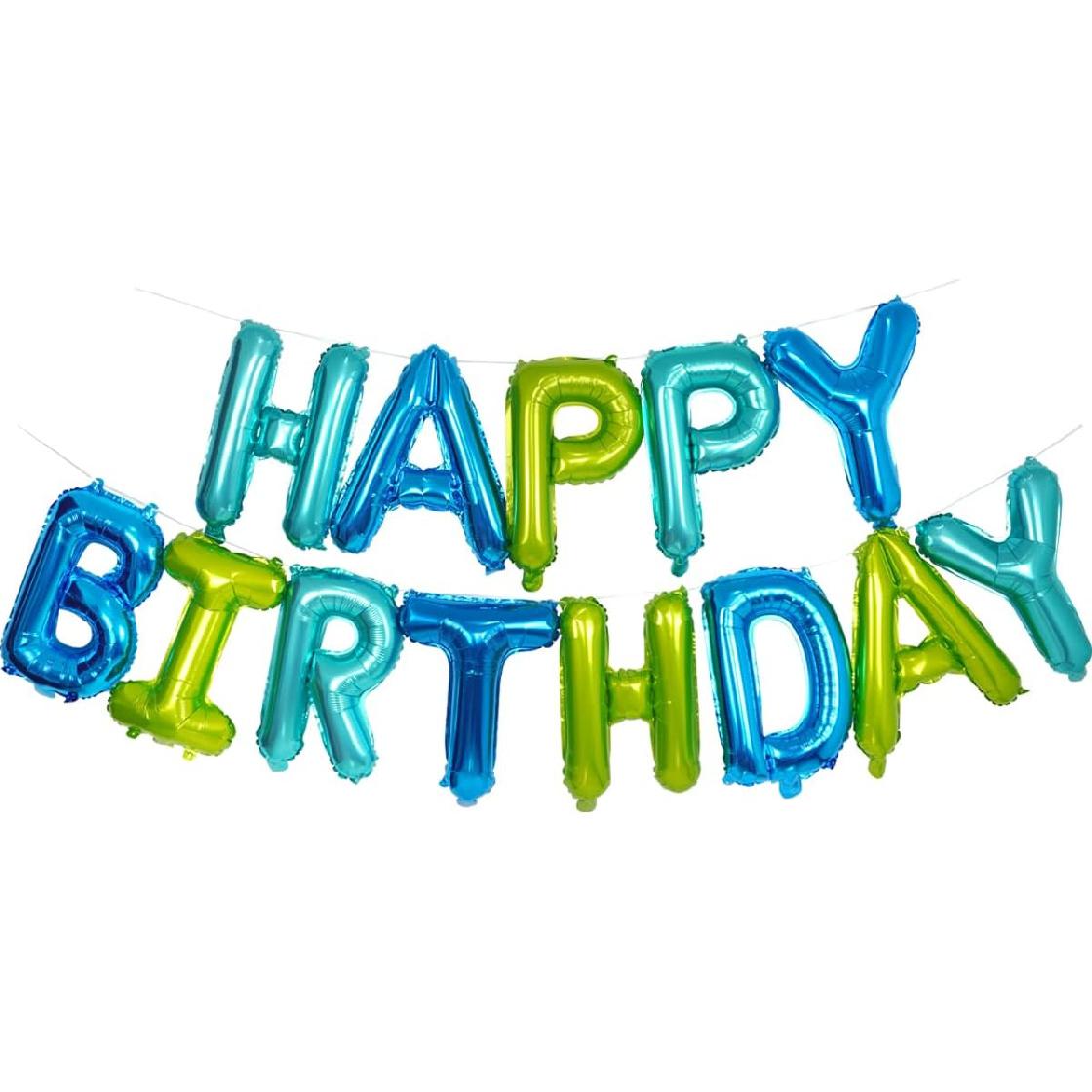 Blue and Green Happy Birthday Balloon Banner, 16 Inch 3D Aluminum Foil Bday Sign, Teal Happy Birthday Letters for Women Men Bday Party Bunting, Green Blue Green Teal