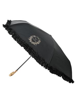 Maison De Fleur Frilled Folding Umbrella with Light Blocking and UV Black Women's Protection,
