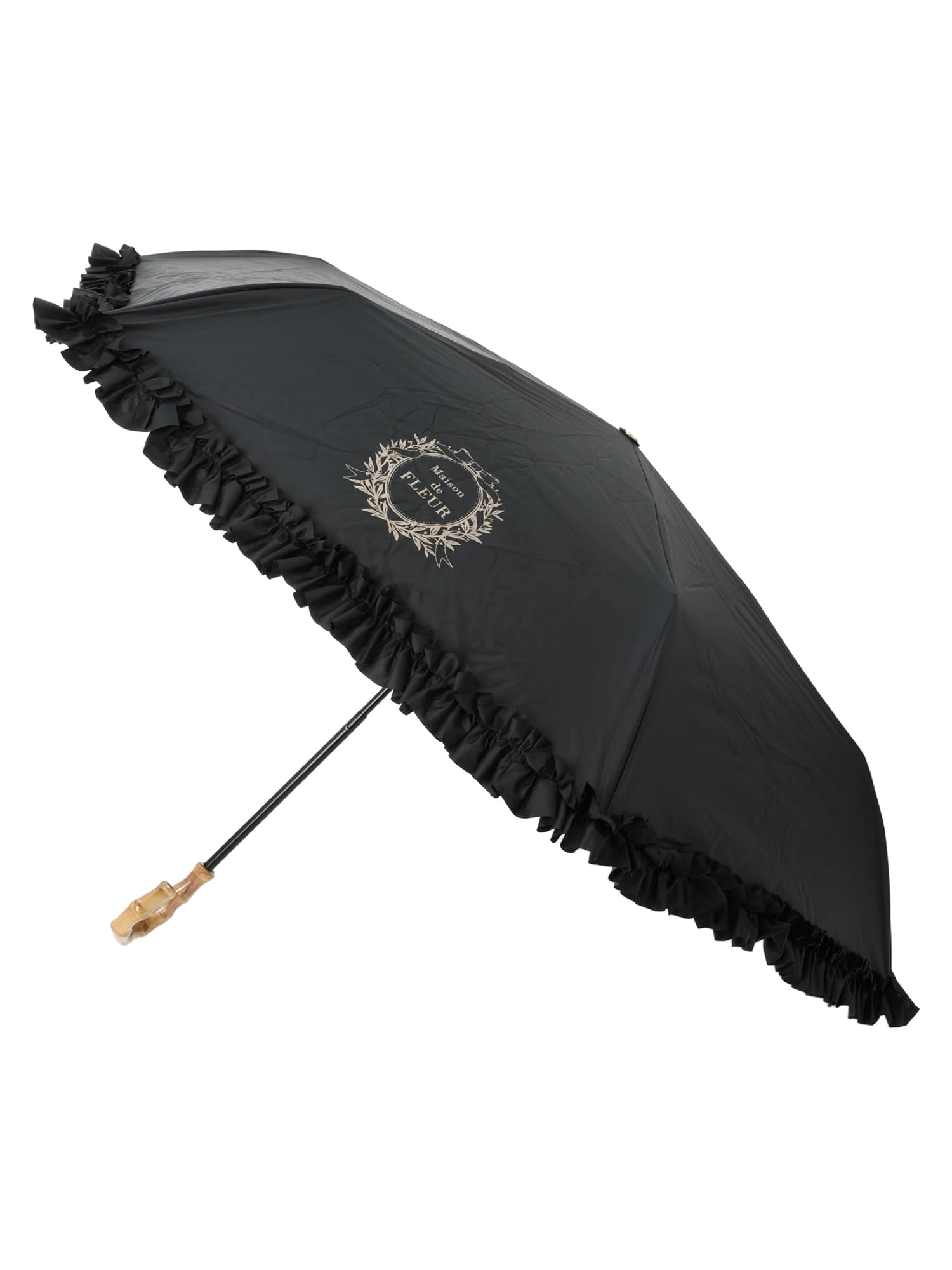 

[Maison de Fleur] Umbrella, Parasol, Shade & UV CUT, Frilled Folding Umbrella, Women s, Black