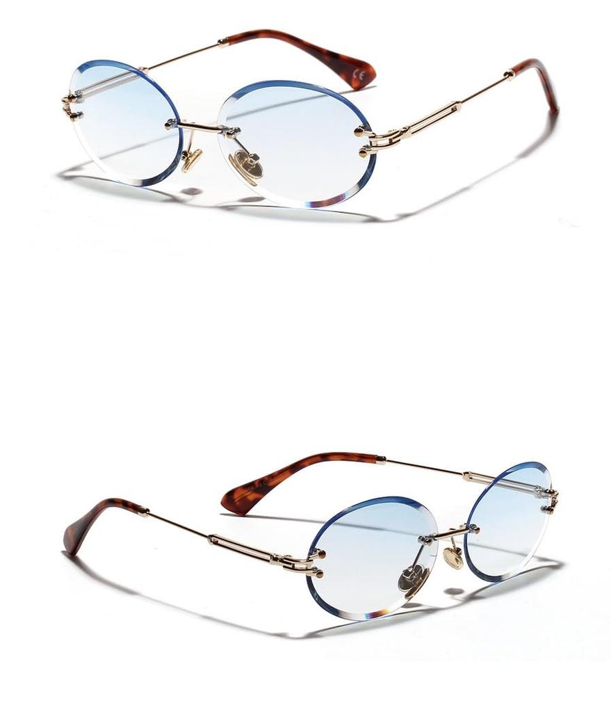 [$ole Only] Sole Only Sunglasses, Oval Rimless, Retro, UV400, Stylish, Trendy Eyewear, Easy To See Through, Suitable for Driving, Sunglasses Case