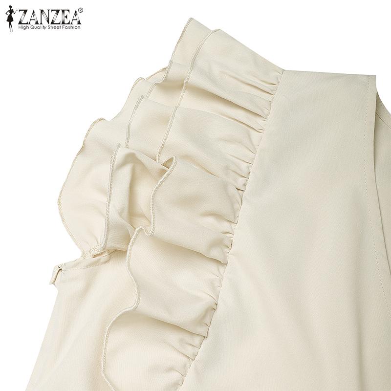 ZANZEA Abito Lungo Estivo da Donna con Scollo a V, Maniche a Volant, Ampio, Casual