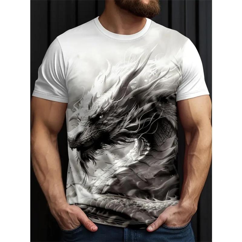Vintage Chinese Loong Pattern T-Shirt for Men Dragon Skull 3D Printed T Shirts Summer Loose Street Tops O-Neck Short Sleeve Tees