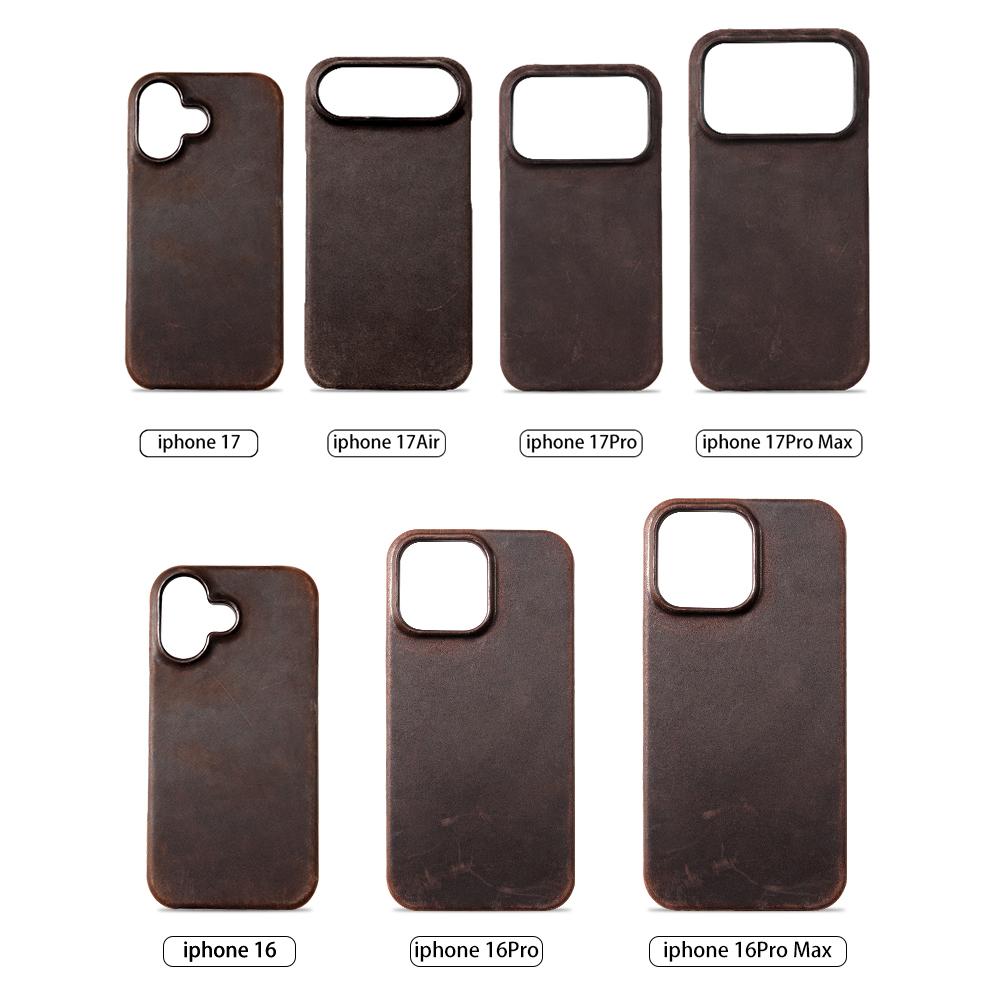 for Magsafe Case for iPhone 15 16 17 Pro Max Air Retro Luxury Full Grain Cowhide Genuine Oiled PULL-UP Leather Magnetic Cover