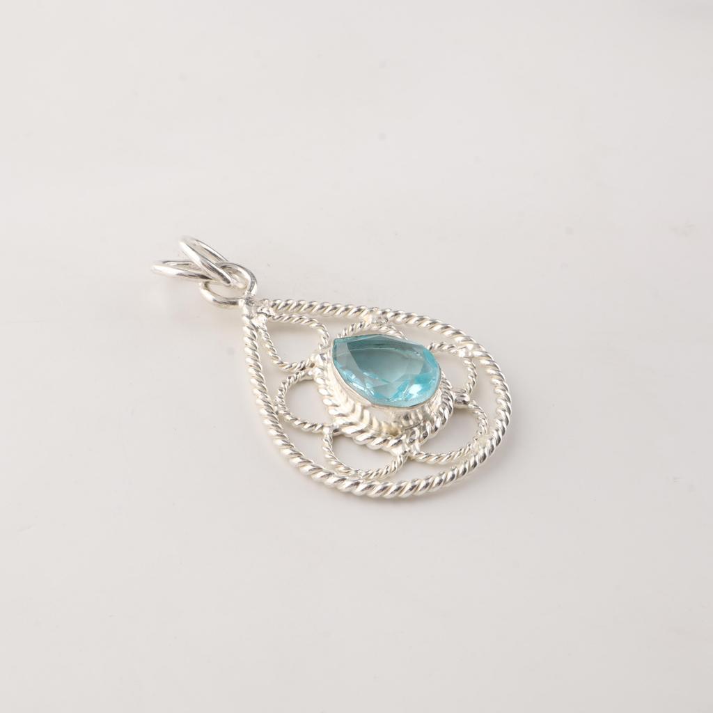 Tmavě modrý topas Stříbrný designový přívěsek 1,40" Pro svatební dar PP-19-4