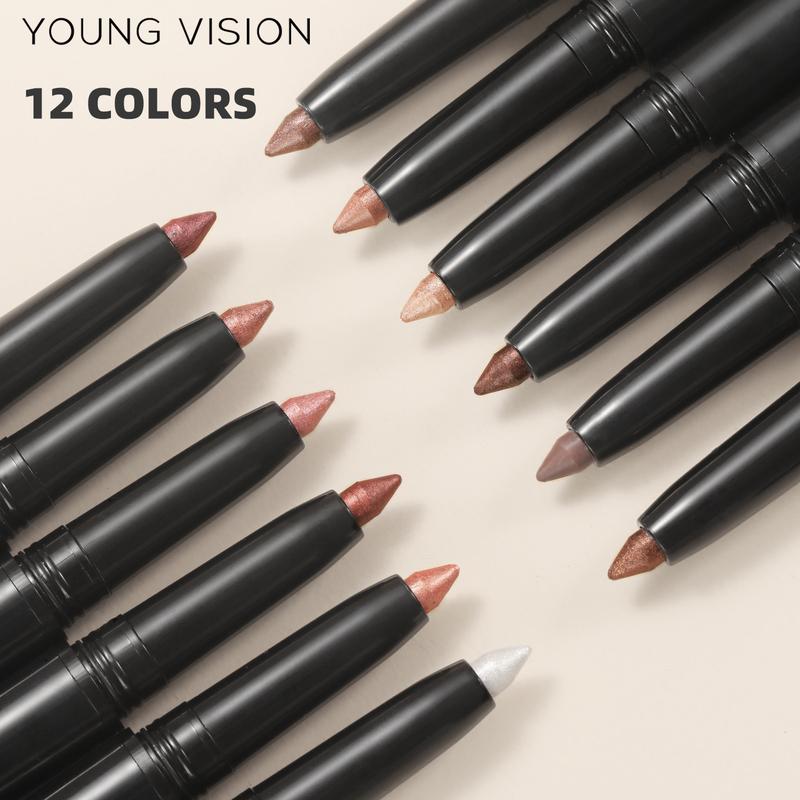 YOUNG VISION 6pcs Pearlescent Color Rotating Eyeshadow Stick Waterproof Cultivation Silkworm Eye Makeup Color Pencil