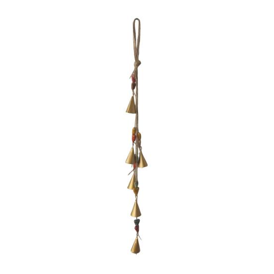 Colored Ceramic Bead Wind Chime Bohemian Farmhouse Rustic Hanging Metal Cow Bell Cluster with Jute Rope Outdoor Garden Patio Wind Bell Decoration