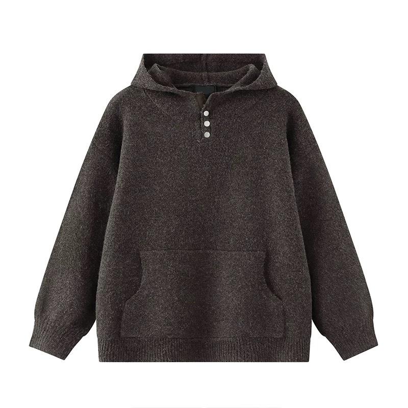 Korean Retro Unisex Button-Up Hooded Sweater - Autumn/Winter Warm Loose Knitwear Extra Large коричневый