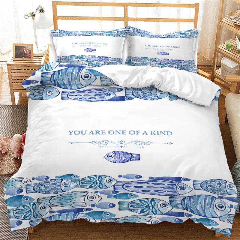 Cute Ocean Animal Duvet Cover Microfiber Marine Life Print Bedding Set Sea Turtle Coral Comforter Cover For Boys Girl Room Decor