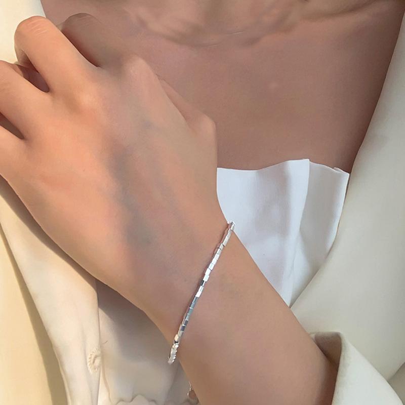 Small Square Bracelet Cold Wind Simple A Few Taels Broken Silver Bracelet Geometric Square Tube Jewelry