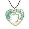 Hand Winding Gold Peach Heart Curved Tree Of Life Necklace Gravel Crystal Pendant Necklace N54