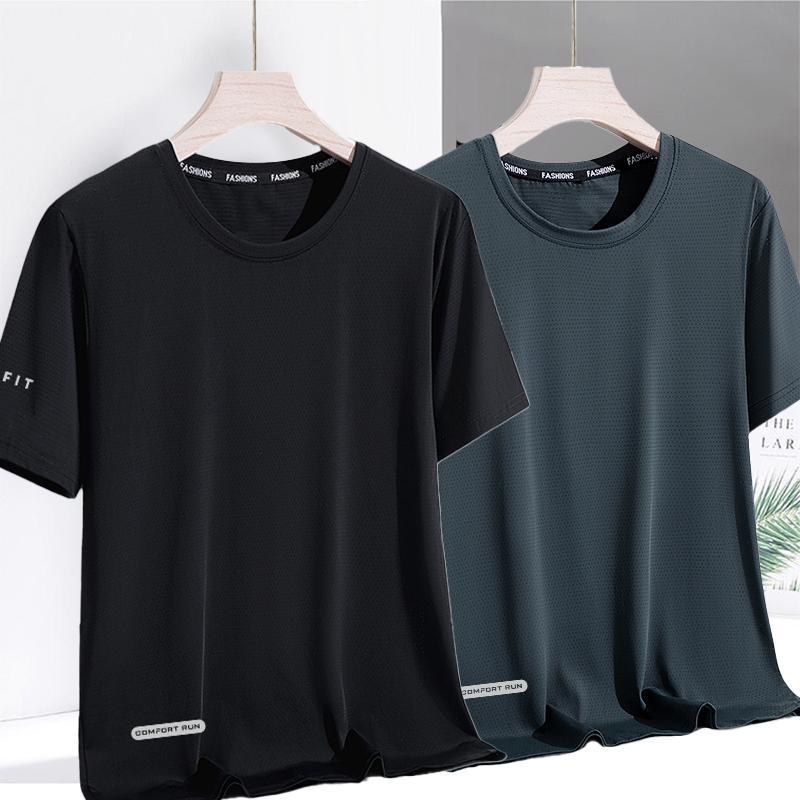 Ice Silk Men's Quick-Dry T-Shirt - Summer Loose Fit, Breathable, Round Neck, Short Sleeve