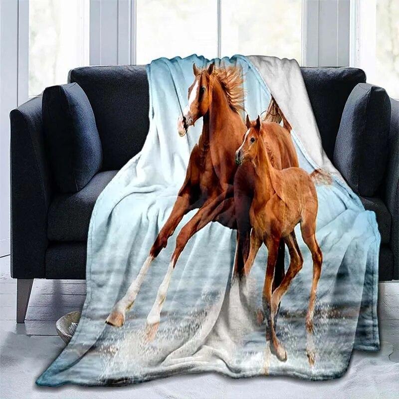 Přikrývka s koňským cvalem Zvířecí flanelové přikrývky 3D Art Decor potisk přikrývky Bílá přikrývka na přikrývku koně Rozkládací pohovky Přehoz přikrývky