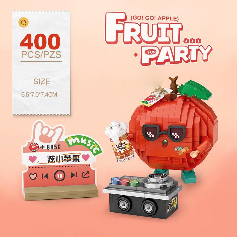 Idea Nanobrick Animation Rock Roll Fruit Music Party Micro Diamond Block Pineapple Pear Durian Apple Construction Brick Toys For Kids