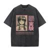 Japanese Anime Serial Experiments Lain Vintage Washed T Shirt Manga Iwakura Girl Sci Fi T-shirts Men 100% Cotton Casual T Shirt