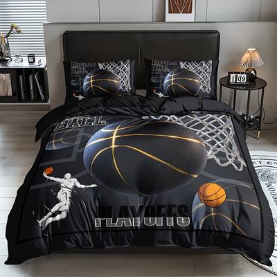 Sport-Basketball-Bettbezug-Set (1 Bettbezug + 2 Kissenbezüge) Weiches und atmungsaktives Bettwäscheset mit HD-Druck für den Wohnheimbereich