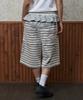 Lujeoseukeulleob [Jamaehwa] Frill Layered Striped Bermuda Sweatpants Gray