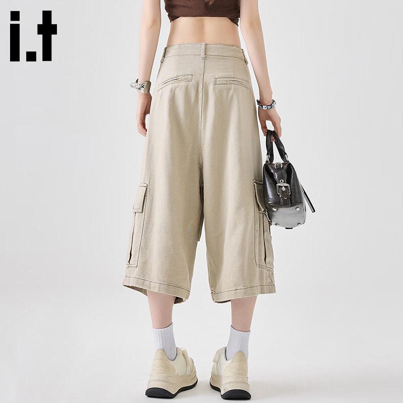 :CHOCOOLATEit Women's Cropped Wide-Leg Denim Cargo Pants