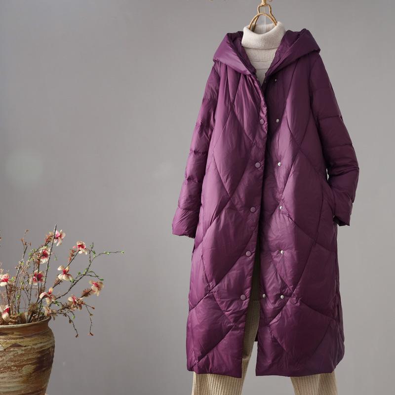 Down jacket women's winter new hooded long over the knee loose version retro ethnic style light luxury warm tide