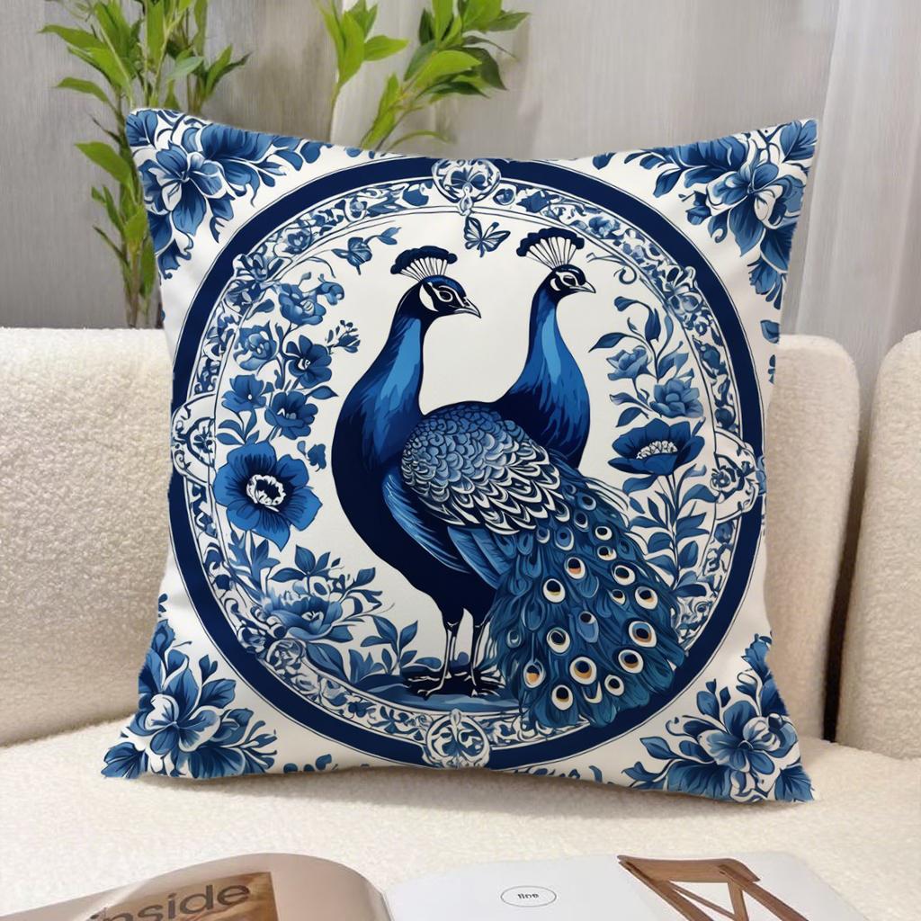 Blue and White Cat Pattern PillowcaseSuitable for sofa car bedroom decorative cushion cover pillow cover