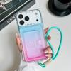 For iPhone 17 Pro Case Card Holder Gradient Color PC+TPU Phone Back Cover with Lens Film/Wrist Strap