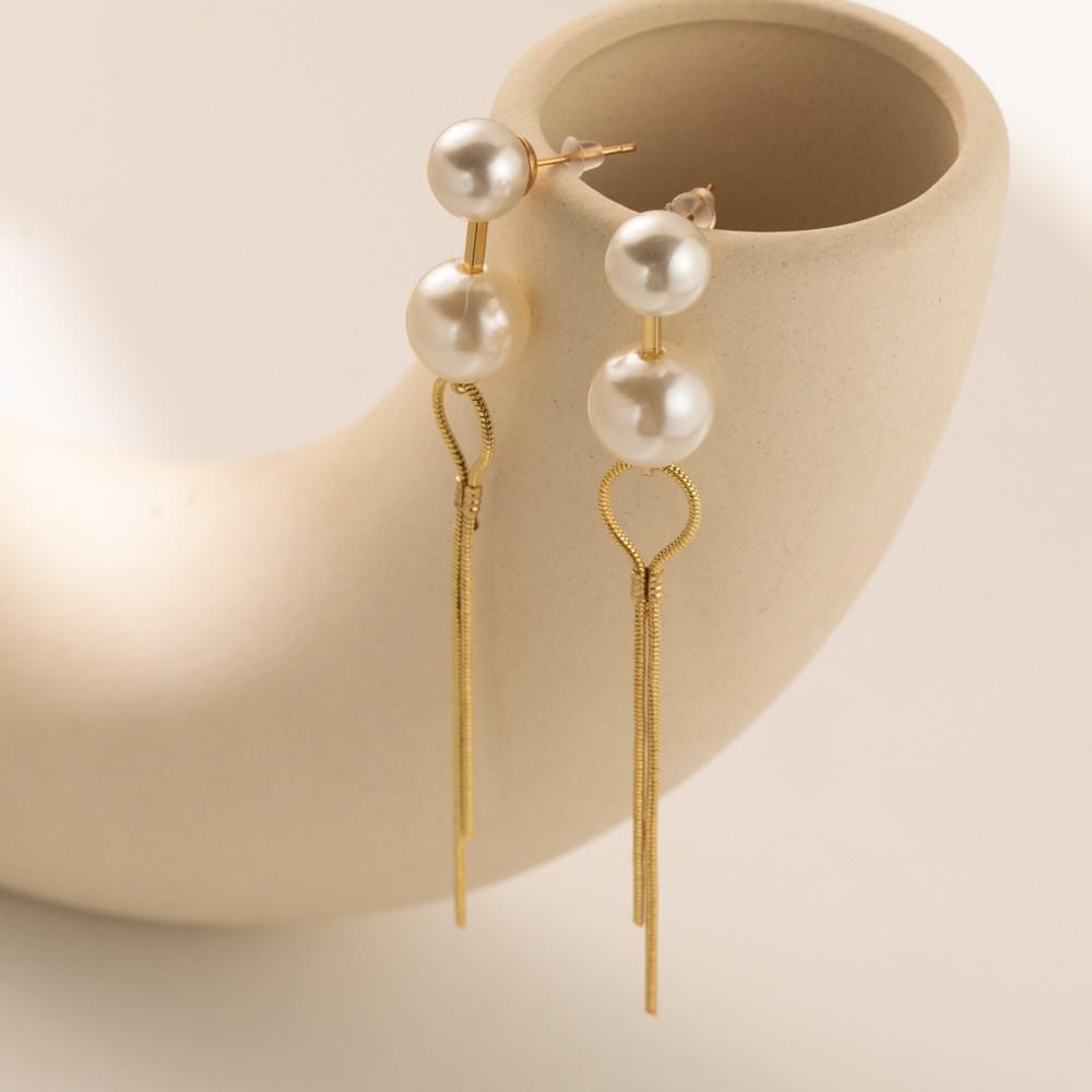 Stylish Pearl Long Earrings For Women Trendy Geometric Chain Dangles