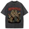 Men's Holiday Fashion Tees Harajuku Cat Attack Printed Washed Acid T-Shirt Unisex Casual Loose Short Sleeve Chic Tunic