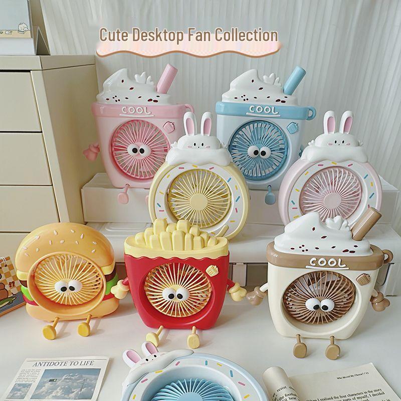 Rechargeable Mini Cartoon Rabbit Desktop Fan - Portable, Cute, and Ideal for Office or Dorm.