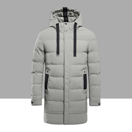 Sonbahar Kış Erkek Ceket Pamuk Yastıklı Kapşonlu Uzun Kollu İpli Günlük Giyim için Orta Uzunlukta Rüzgarlık