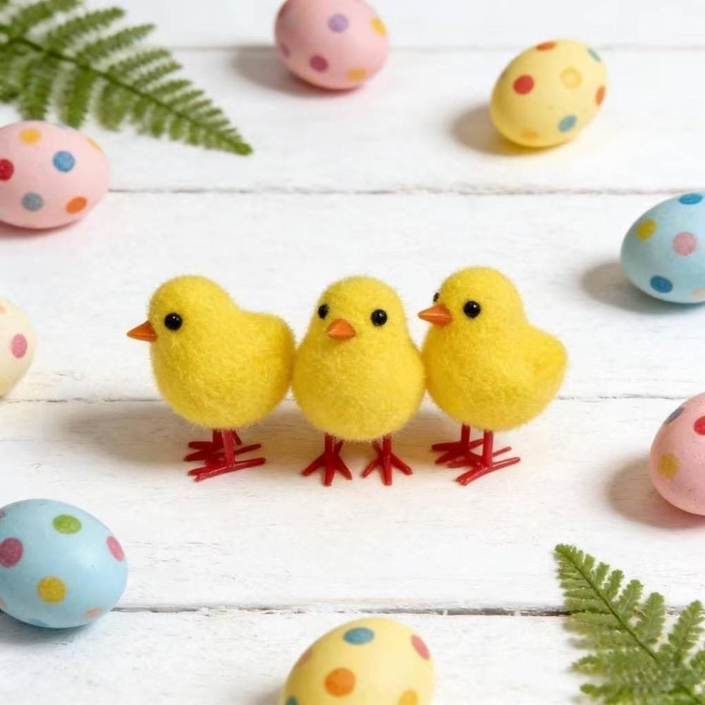 Realistic Easter Chick Figurine Flocking Mini Chicken Toy Cute Plush Chicken Ornament Home Decor