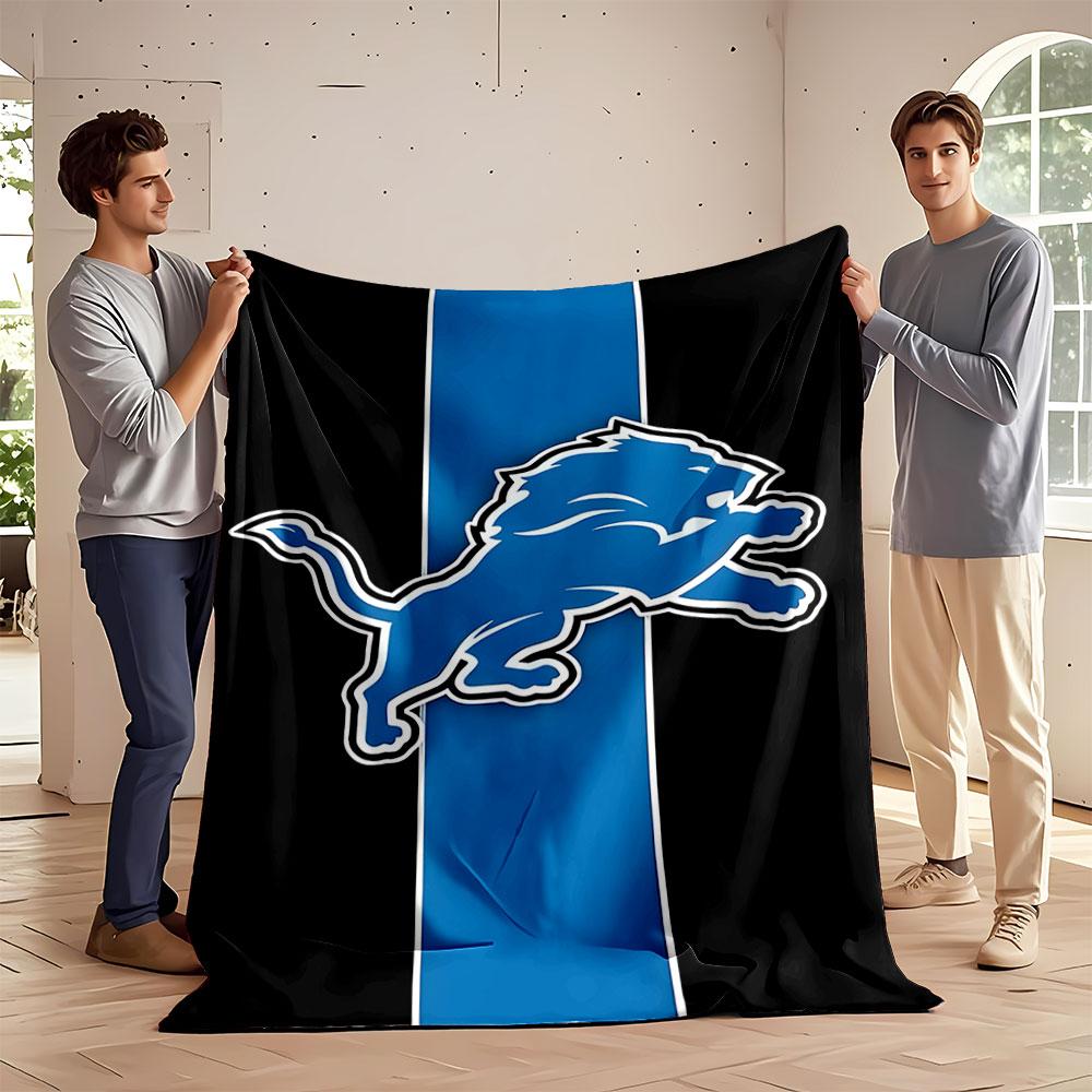 Blue Lion Emblem on Black Strip print blanket soft and cozy perfect for the living room bed sofa or a nap,gift