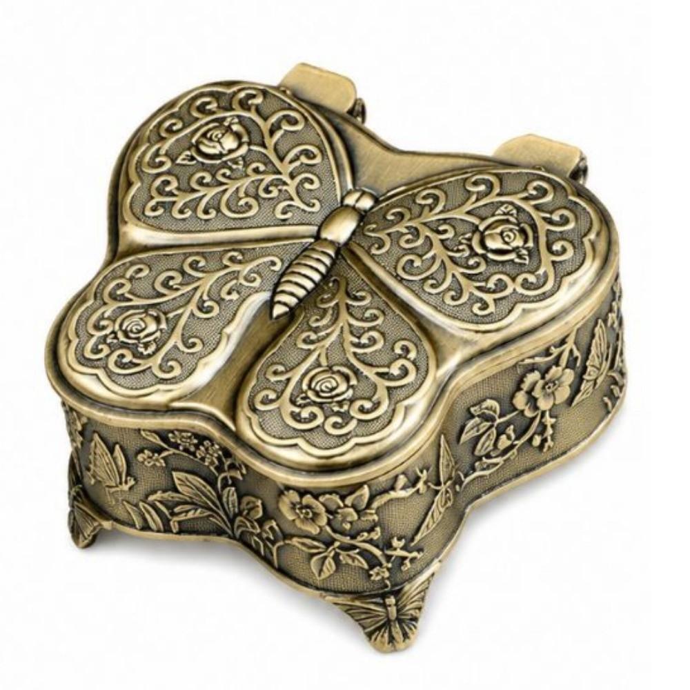 Alloy Material Vintage Jewelry Box Footed Base Stemmed Treasure Storage Case Home Decor