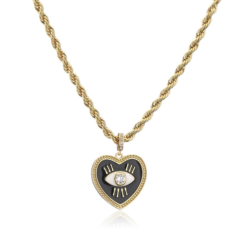 HECHENG,Colorful Enamel Heart Eyes Necklace,Twist Chain Stainless Steel Necklace,For Women Charm Zircon,Christmas gift