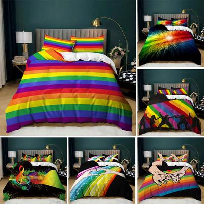 Copripiumino Arcobaleno Matrimoniale/Queen Size Set Biancheria da Letto Cuore Arcobaleno Astratto Lgbt Per Ragazze Donne Linee Colorate Morbido Copripiumino