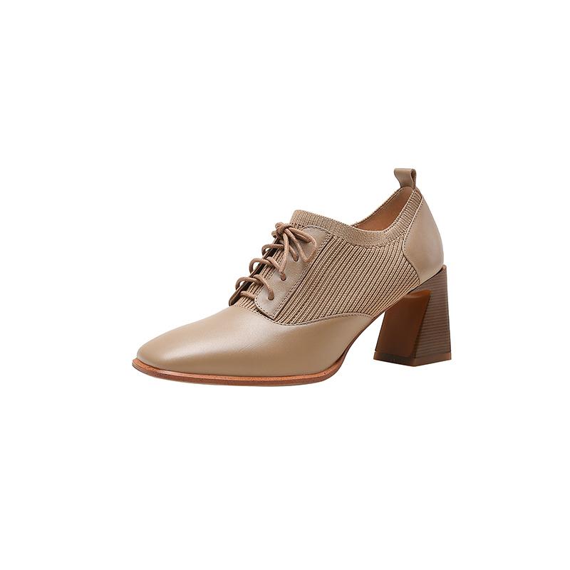 Fashion Comfortable Genuine Leather Women's Ankle Boots Elegant Square Toe Thick Heels Pumps Party Lace-up Shoes Woman 2024 New